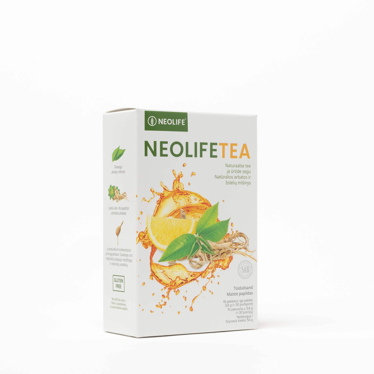 NeoLifeTea dėžutė – be glitimo maisto papildas su natūraliais skoniais, kafeinu, 30 porcijų