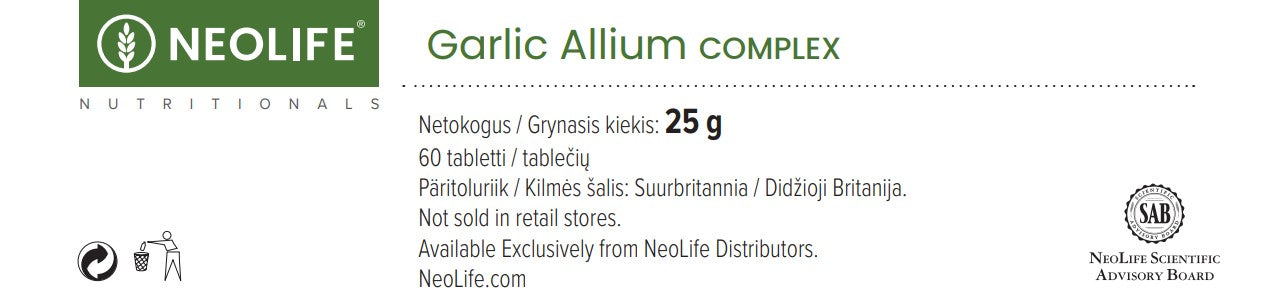 „Garlic Allium Complex“, česnako ir svogūno maisto papildas (60 tablečių)