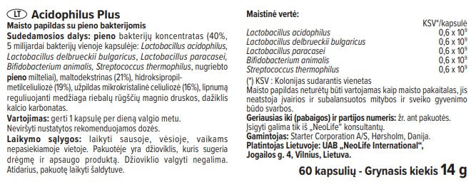Acidophilus Plus patentuotos gerosios bakterijos (60 kapsulių)