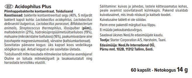 Acidophilus Plus patentuotos gerosios bakterijos (60 kapsulių)