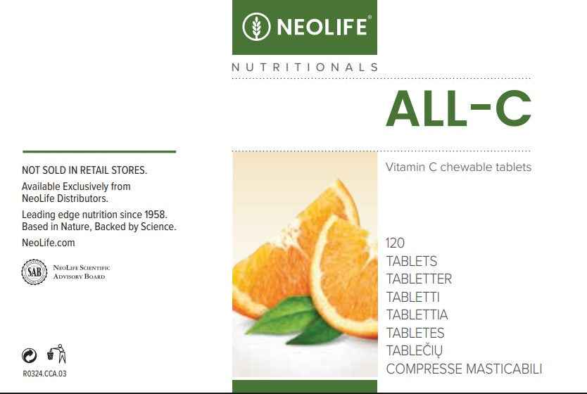 „All C“, vitamino C maisto papildas, kramtomosios tabletės (120 tablečių)
