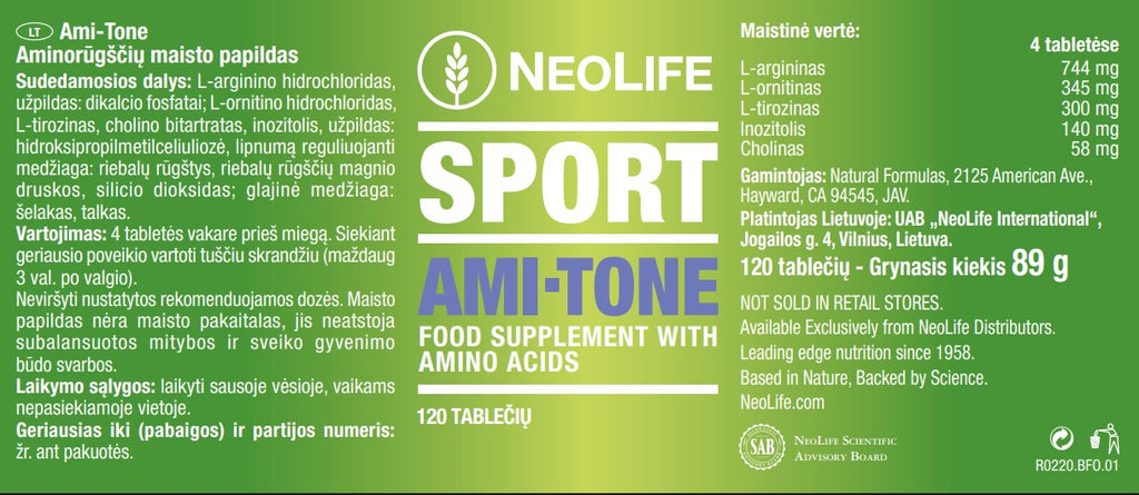 „Ami-Tone“, aminorūgščių maisto papildas (120 tablečių)