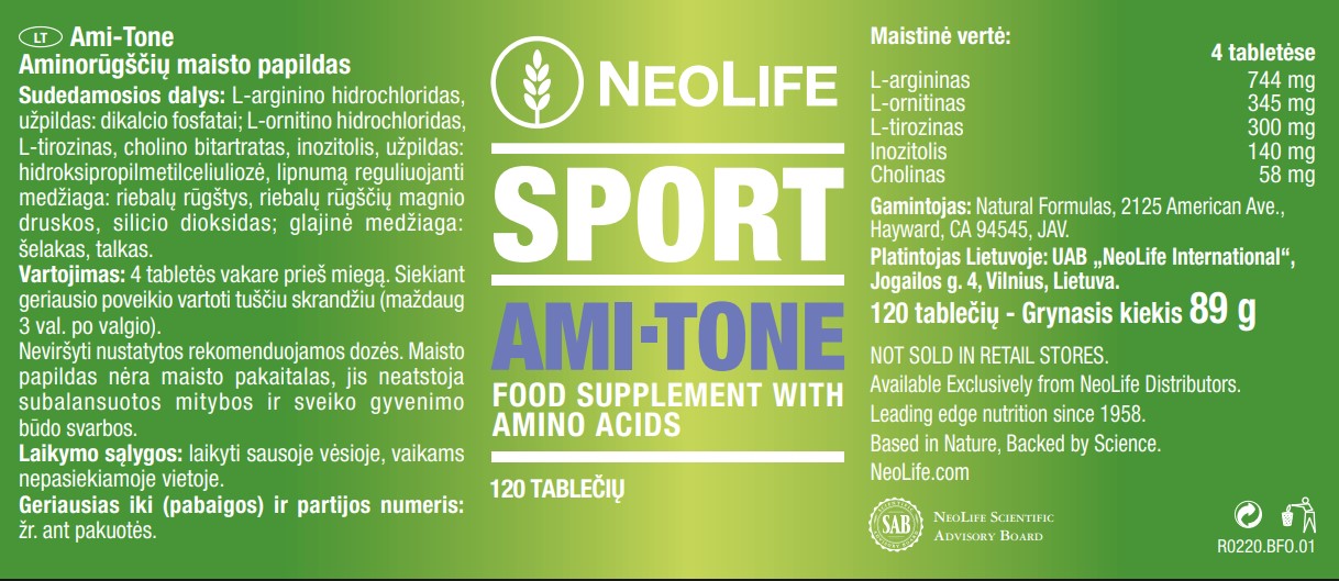 „Ami-Tone“, aminorūgščių maisto papildas (120 tablečių)