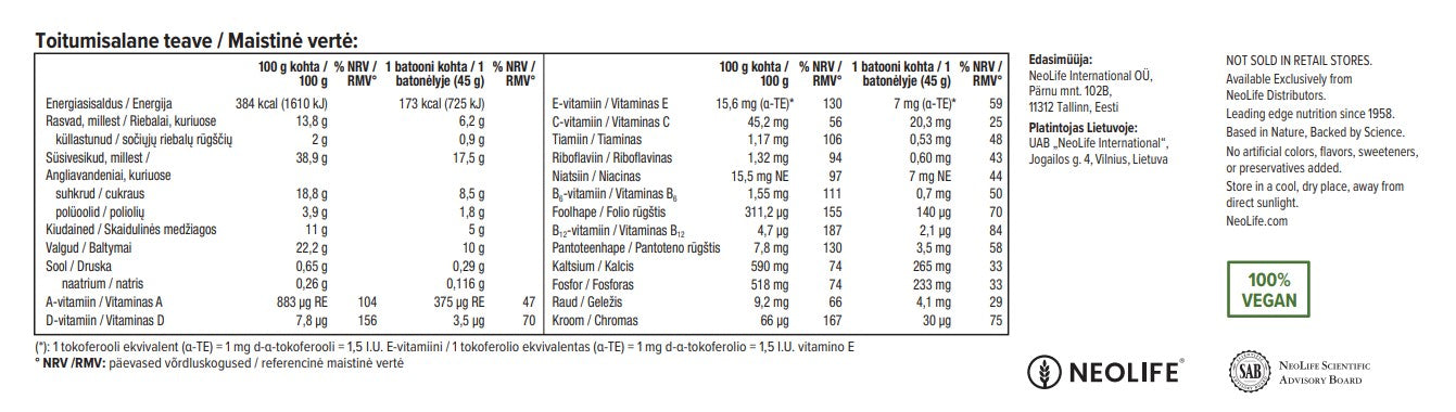 „NeoLifeBar“, vaisių ir riešutų batonėlis (15 vienetų)