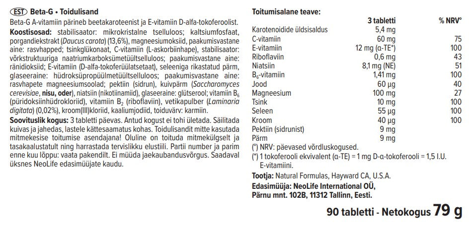 Beta-G maisto papildas su cinku ir selenu (90 tablečių)