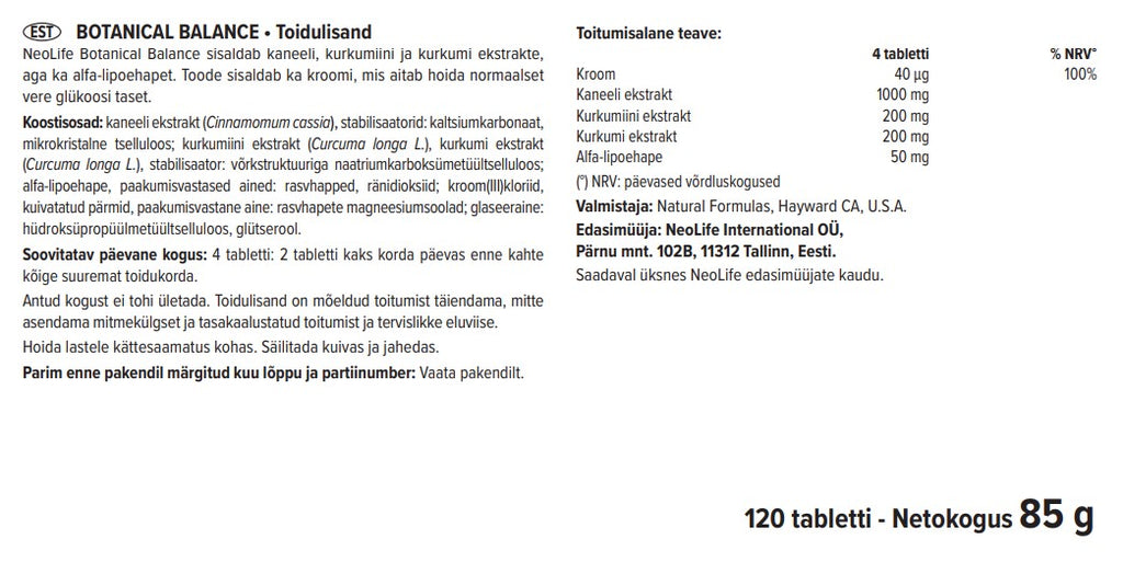 Botanical Balance maisto papildas (120 tablečių)