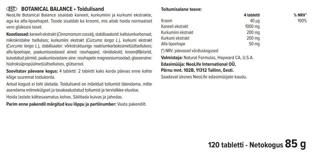 Botanical Balance maisto papildas (120 tablečių)