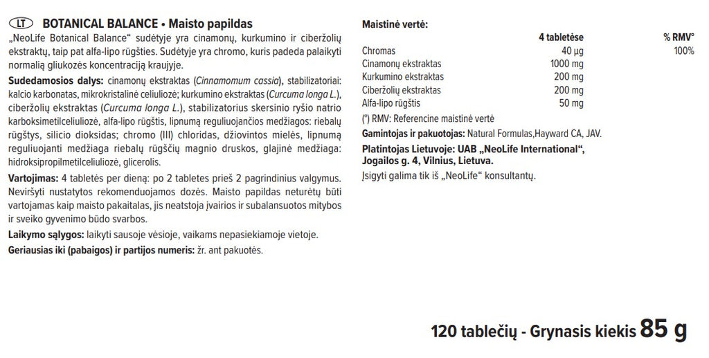 Botanical Balance maisto papildas (120 tablečių)