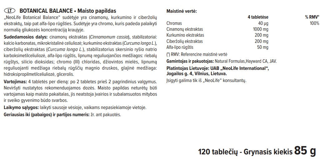 Botanical Balance maisto papildas (120 tablečių)