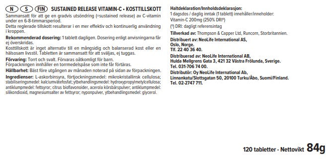 „Sustained Release Vitamin C“, vitamino C maisto papildas (120 tablečių)