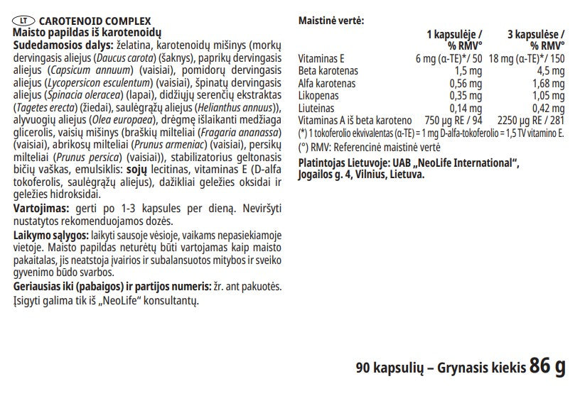 „Carotenoid Complex“, karotenoidų maisto papildas (90 kapsulių)