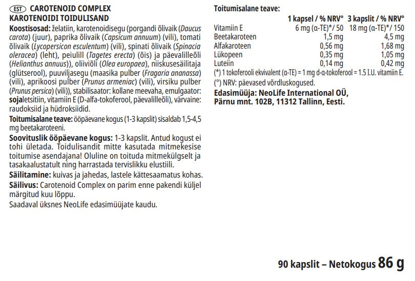„Carotenoid Complex“, karotenoidų maisto papildas (90 kapsulių)