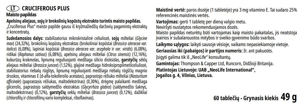 "Cruciferous Plus" kryžmažiedžių daržovių maisto papildas (60 tablečių)