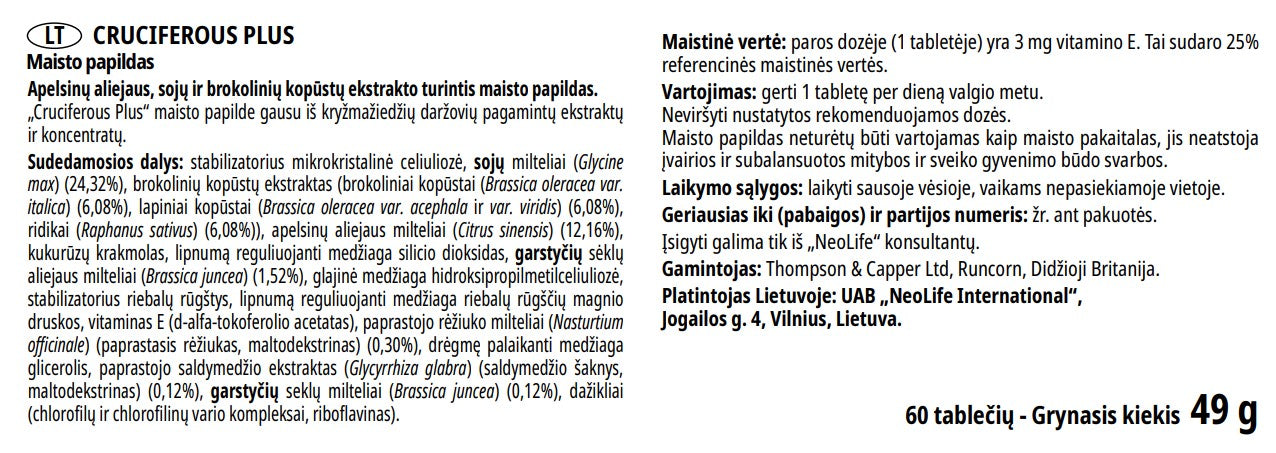 "Cruciferous Plus" kryžmažiedžių daržovių maisto papildas (60 tablečių)