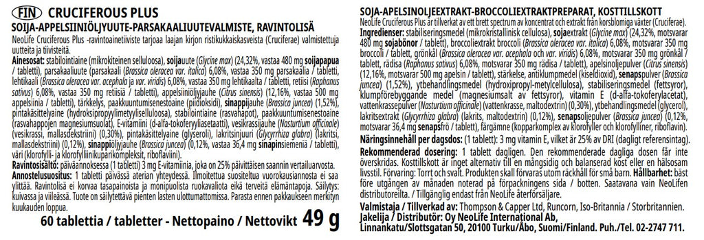 "Cruciferous Plus" kryžmažiedžių daržovių maisto papildas (60 tablečių)
