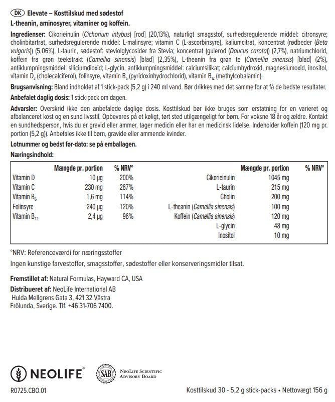 ELEVATE - maisto papildas su L-teaninu, aminorūgštimis ir vitaminais
