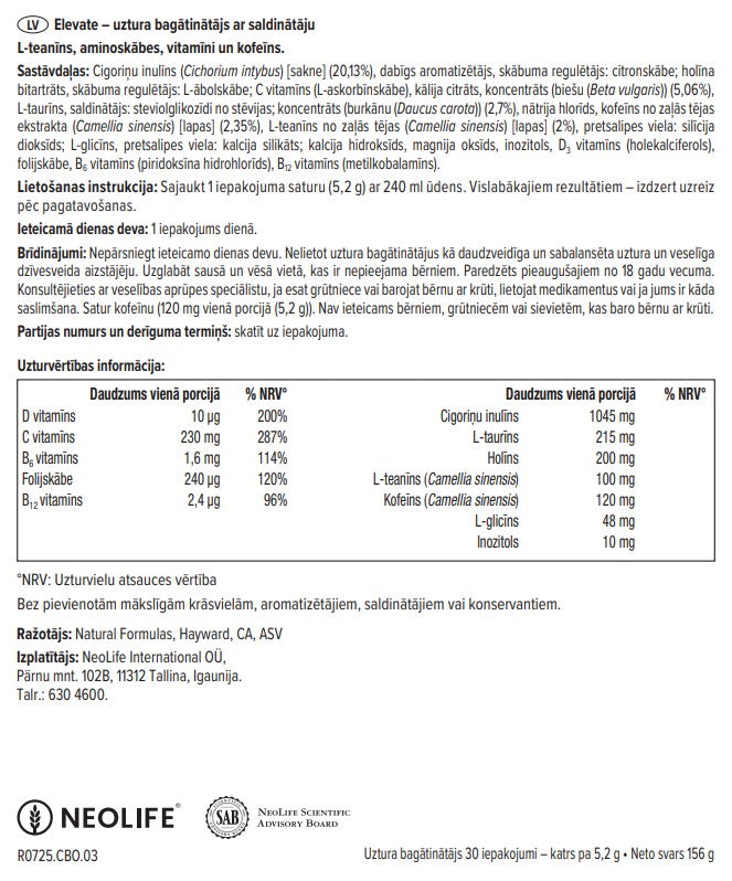 ELEVATE - maisto papildas su L-teaninu, aminorūgštimis ir vitaminais