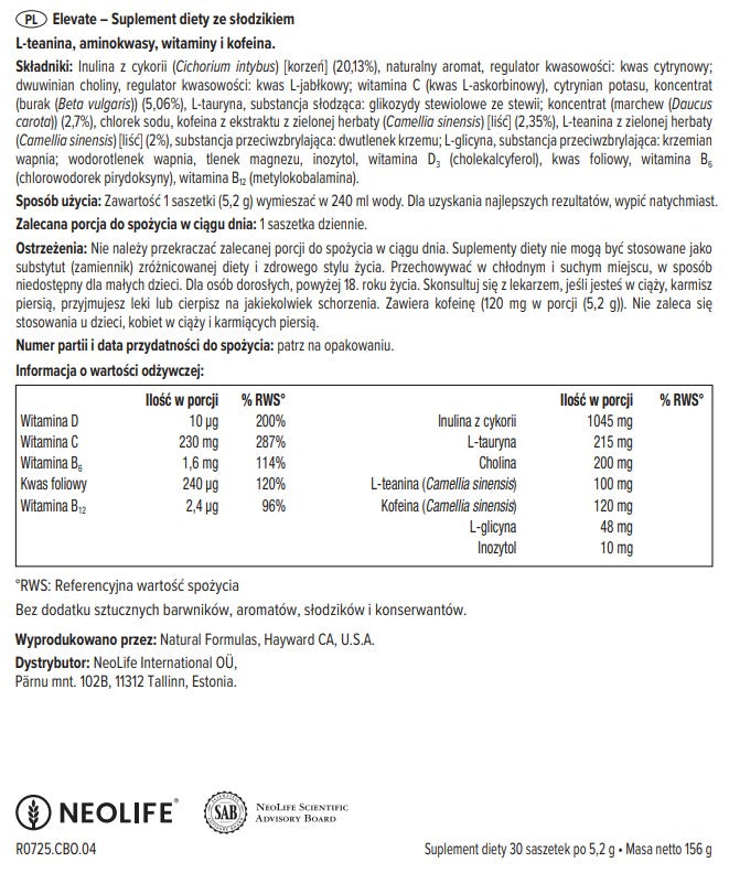 ELEVATE - maisto papildas su L-teaninu, aminorūgštimis ir vitaminais