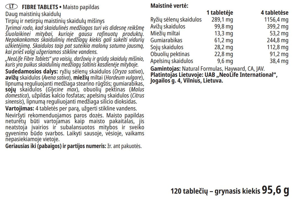 Fibre Tablets - skaidulinių medžiagų šaltinis (120 tablečių)