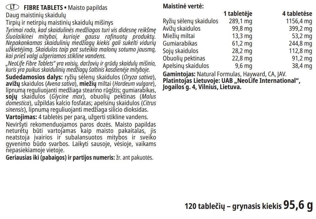 Fibre Tablets - skaidulinių medžiagų šaltinis (120 tablečių)