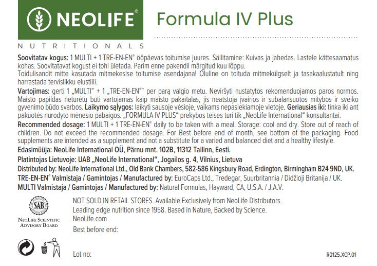Formula IV Plus polivitaminų ir mineralų maisto papildas (60 kapsulių/tablečių)