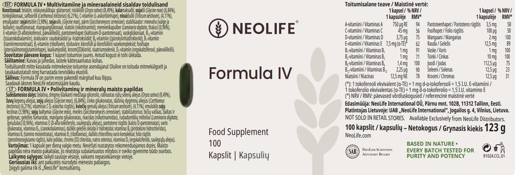 Formula IV polivitaminų Ir mineralų maisto papildas (100 kapsulių)