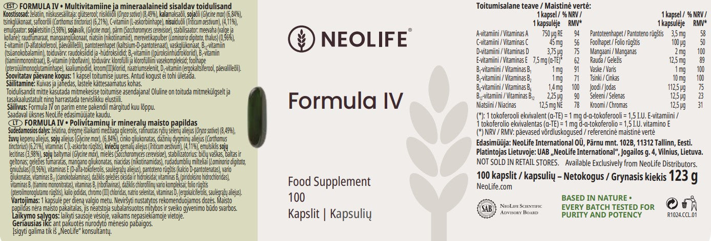 Formula IV polivitaminų Ir mineralų maisto papildas (100 kapsulių)