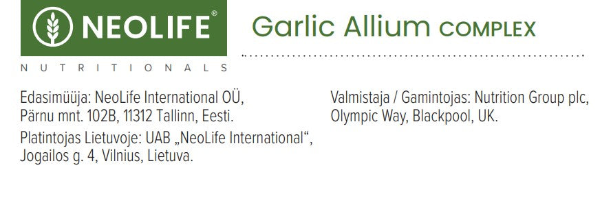 „Garlic Allium Complex“, česnako ir svogūno maisto papildas (60 tablečių)