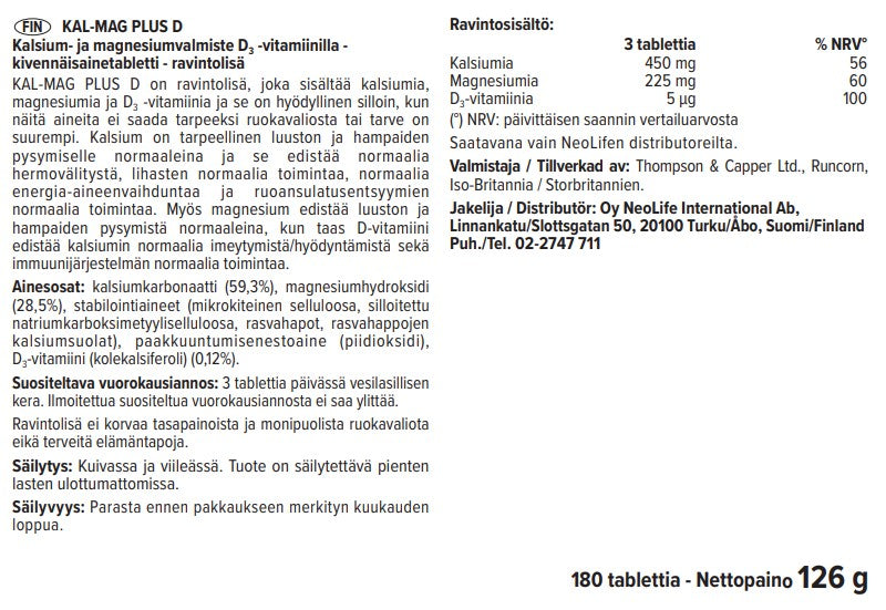 "Kal-Mag Plus D" mineralų  maisto papildas - kalcis, magnis ir vit. D3 (180 tablečių)