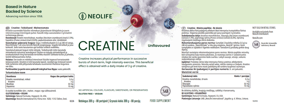 NeoLife Creatine – kreatino monohidratas su 3 g kreatino