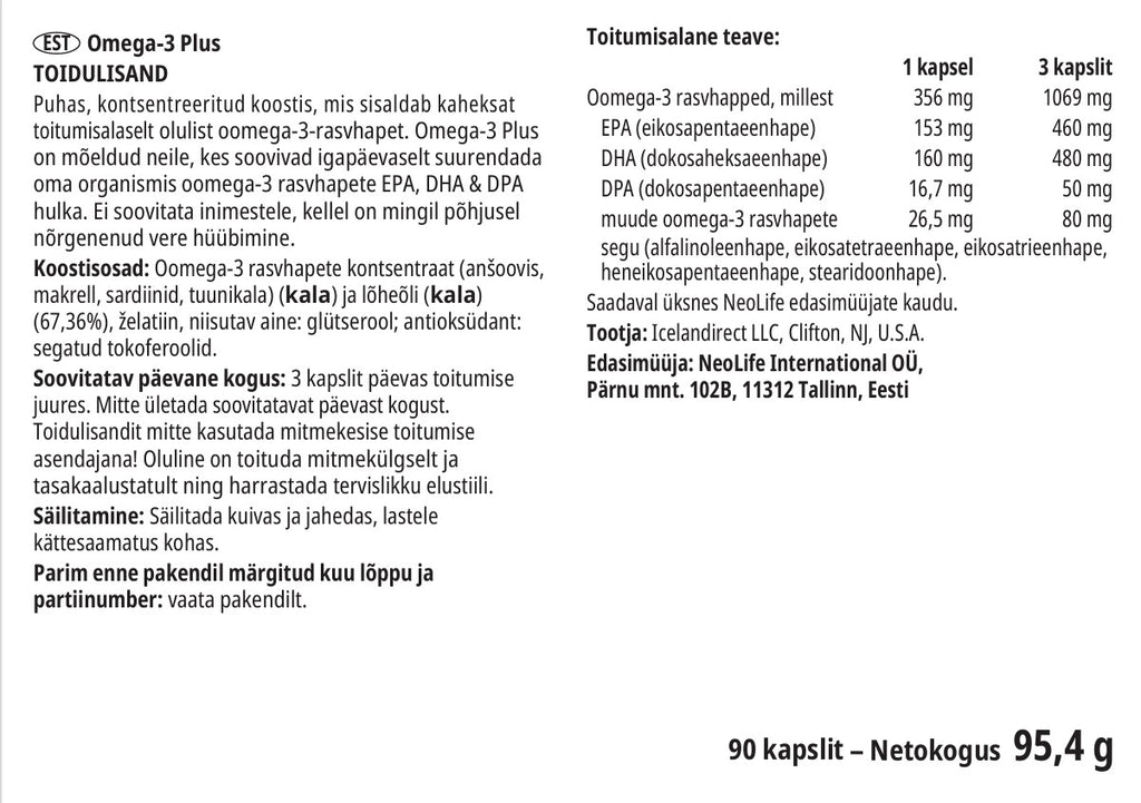 Omega-3 Plus, žuvų taukai (90 tablečių)