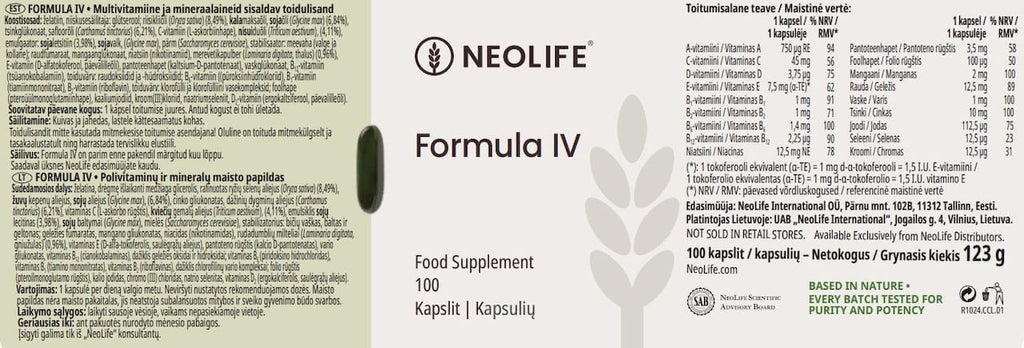 Formula IV Food Supplement with Multivitamins and Minerals (100 capsules)