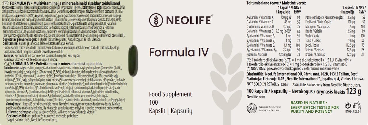 Formula IV Food Supplement with Multivitamins and Minerals (100 capsules)