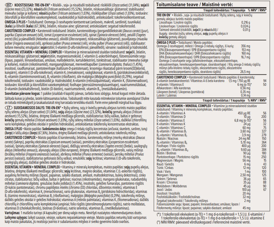 „Pro Vitality+“, maisto papildas (30 maišelių, 120 tablečių/kapsulių)
