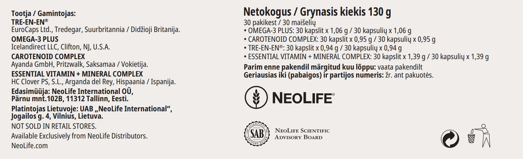 „Pro Vitality+“, maisto papildas (30 maišelių, 120 tablečių/kapsulių)