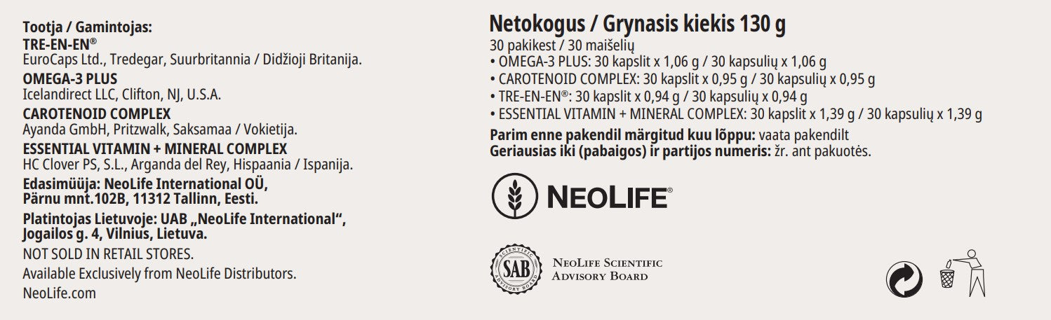 „Pro Vitality+“, maisto papildas (30 maišelių, 120 tablečių/kapsulių)