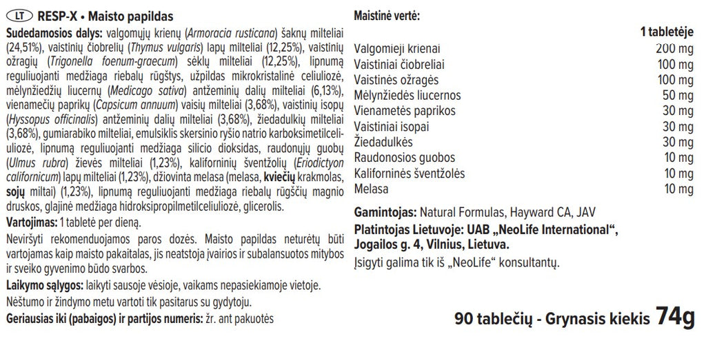 Resp-X žolelių ekstraktas (90 tablečių)