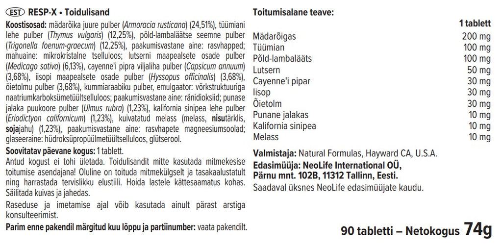 Resp-X žolelių ekstraktas (90 tablečių)