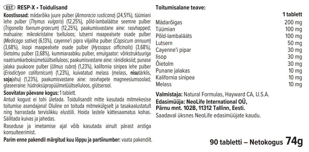 Resp-X žolelių ekstraktas (90 tablečių)
