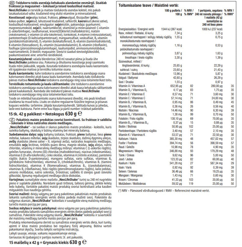 "NeoLifeShake" baltyminis kokteilis šokolado skonio (15 pakelių)