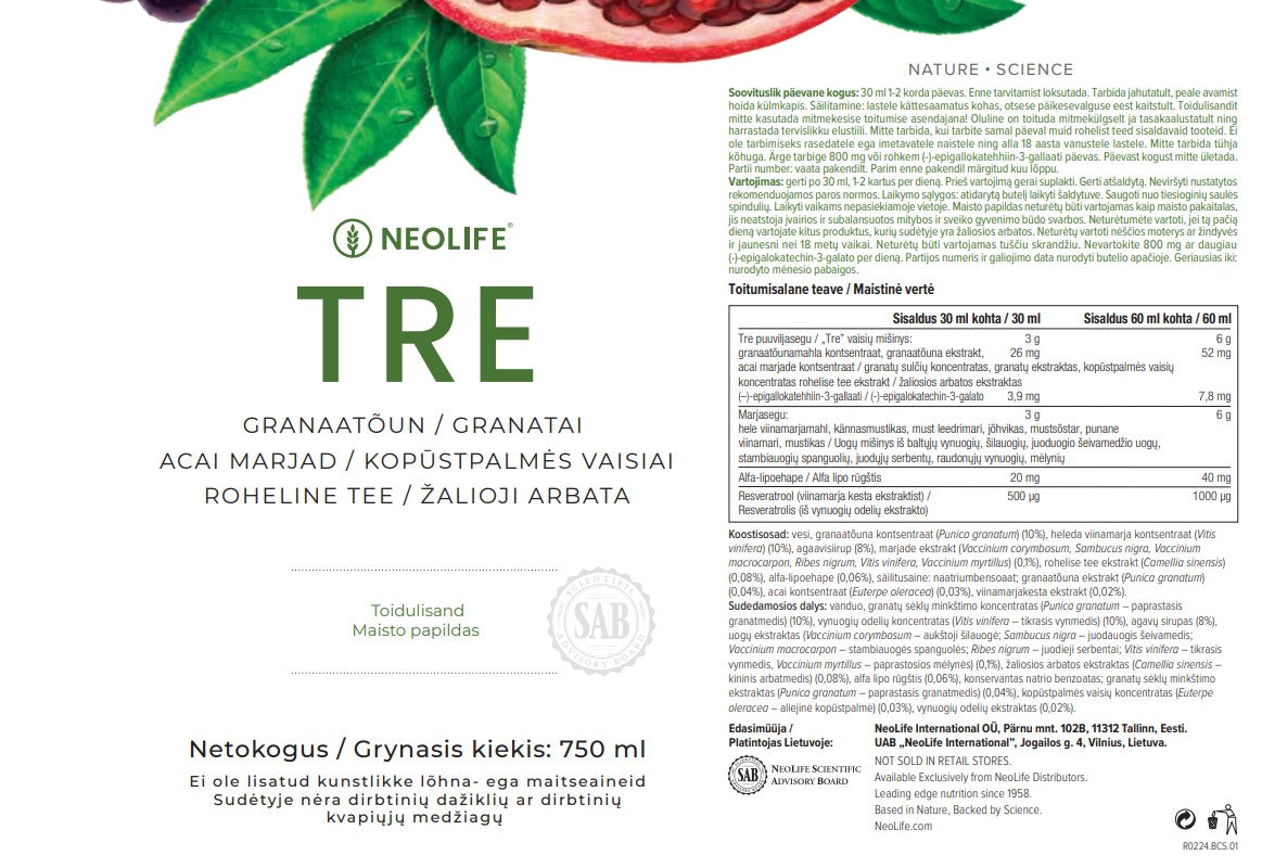 „Tre“, maisto papildas, maistinių medžiagų ekstraktas (750 ml)