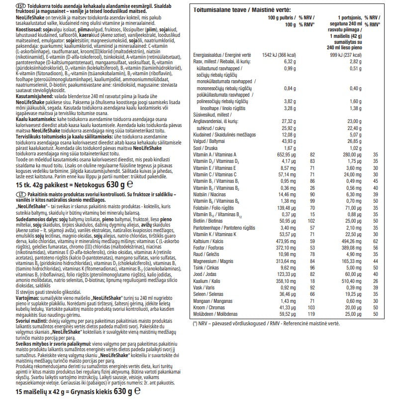 "NeoLifeShake" baltyminis kokteilis vanilės skonio (15 pakelių)