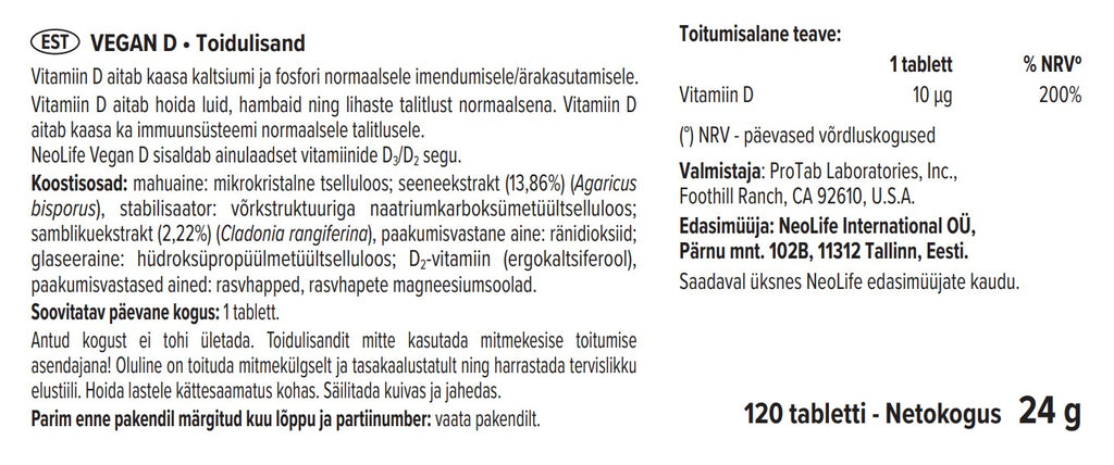 Vegan D vitamino D maisto papildas (120 tablečių)