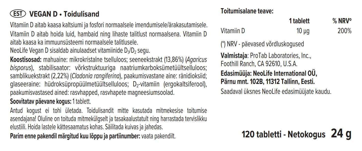 Vegan D vitamino D maisto papildas (120 tablečių)