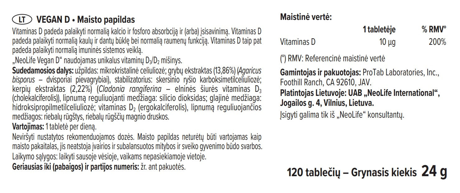 Vegan D vitamino D maisto papildas (120 tablečių)